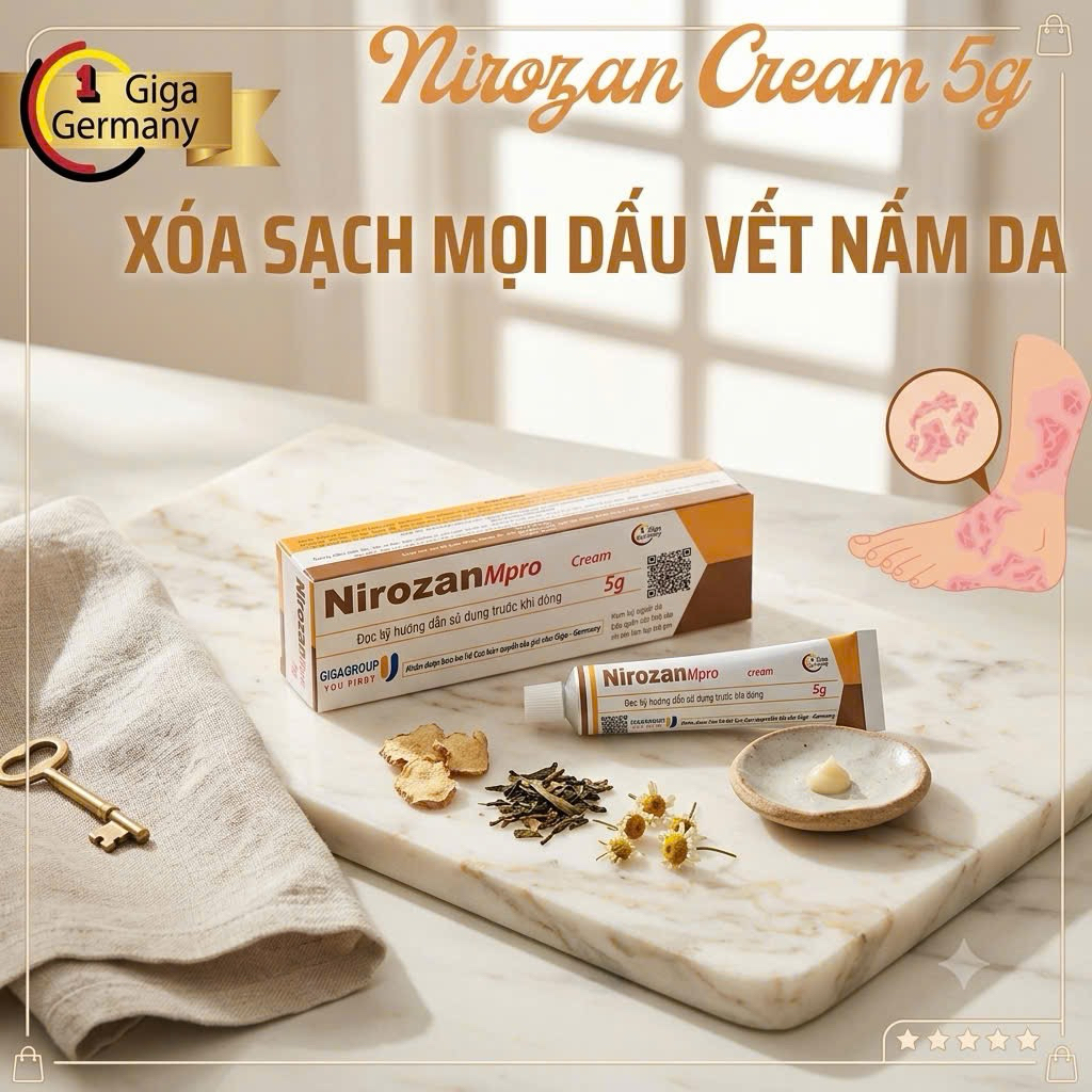 Gel bôi Nirozan Cream Hỗ trợ lang ben, hắc lào, nấm da tuýp 10g - Xuất xứ Việt Nam chính hãng