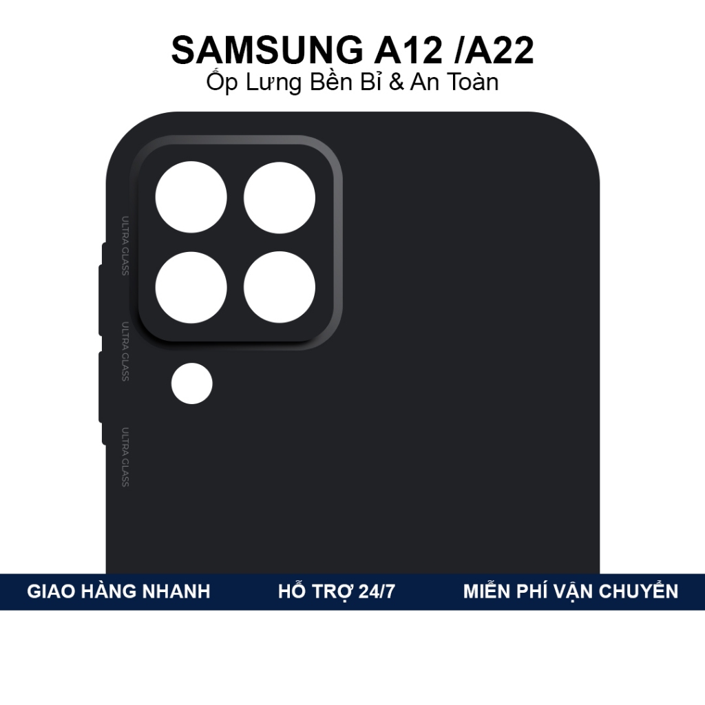 Ốp lưng Samsung A12, A22 viền vuông chống sốc, ốp lưng TPU mềm dẻo, chống va đập mạnh.