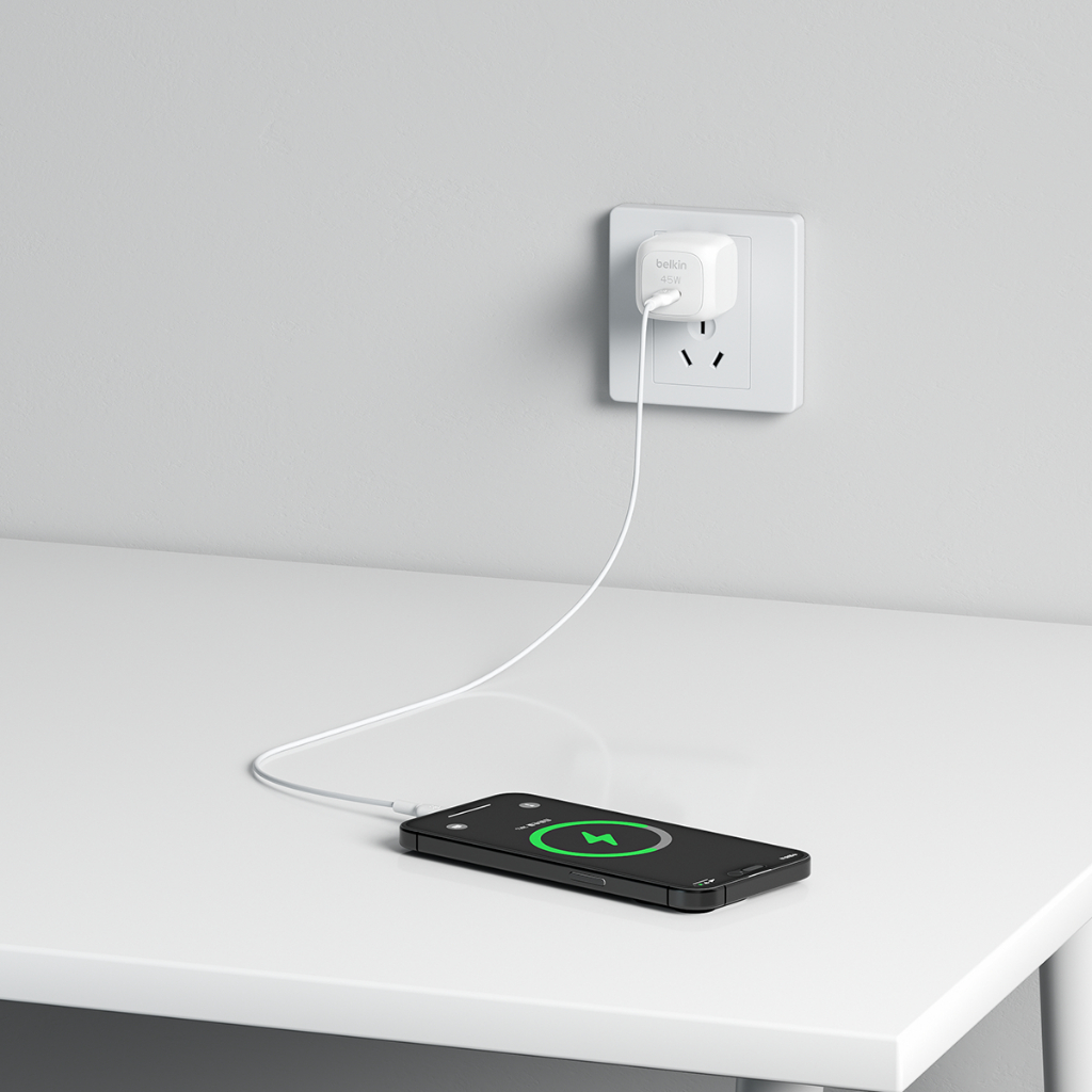 Củ sạc nhanh Belkin 45W USB-C PD 3.2 PPS nhỏ gọn 1 cổng cho iPhone 17 iPad MacBook Air BH chính hãng 2 năm | BigBuy360 - bigbuy360.vn