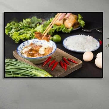 Tranh quán bún chả / tranh bún chả chấm / bún chả nướng / bún chả nem /tranh treo tường có khung