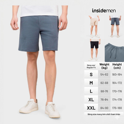 Quần Short Nam Insidemen Regular Fit chất liệu cotton dệt kim, lưng chun kèm dây rút ISO502EDP01