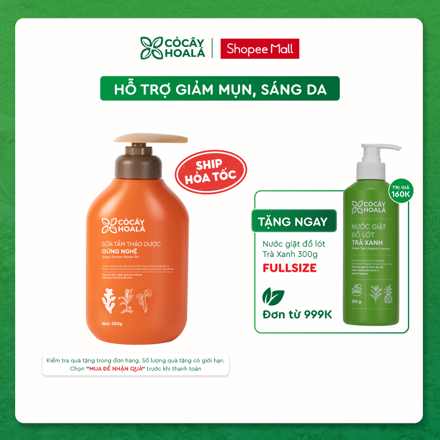 Sữa Tắm Thảo Dược Gừng Nghệ Cỏ Cây Hoa Lá - Làm Sạch Sâu, Mờ Thâm Mụn 500g