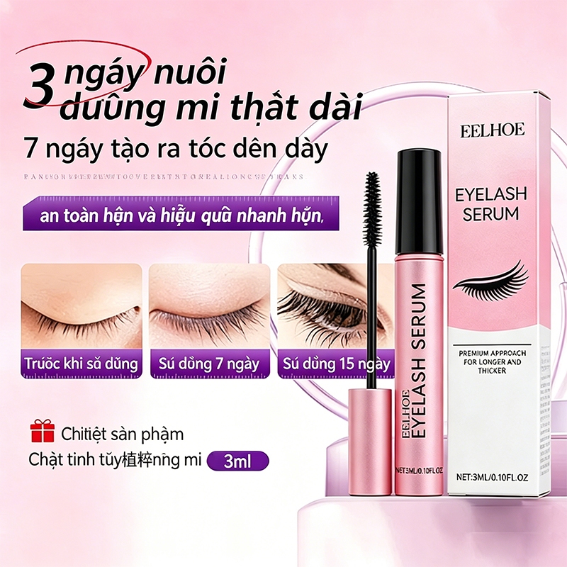 Serum Dưỡng Mi dưỡng lông mi dài Mascara kích mọc lông mày 3ml Kích thích mọc lông mi Tự Nhiên Nuôi 