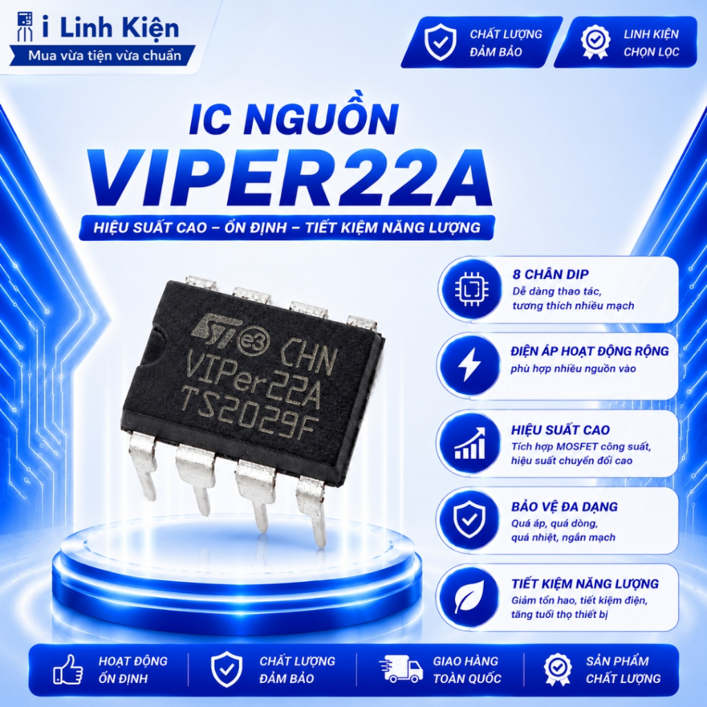 IC nguồn Viper22A  hàng chính hãng chất lượng tốt.