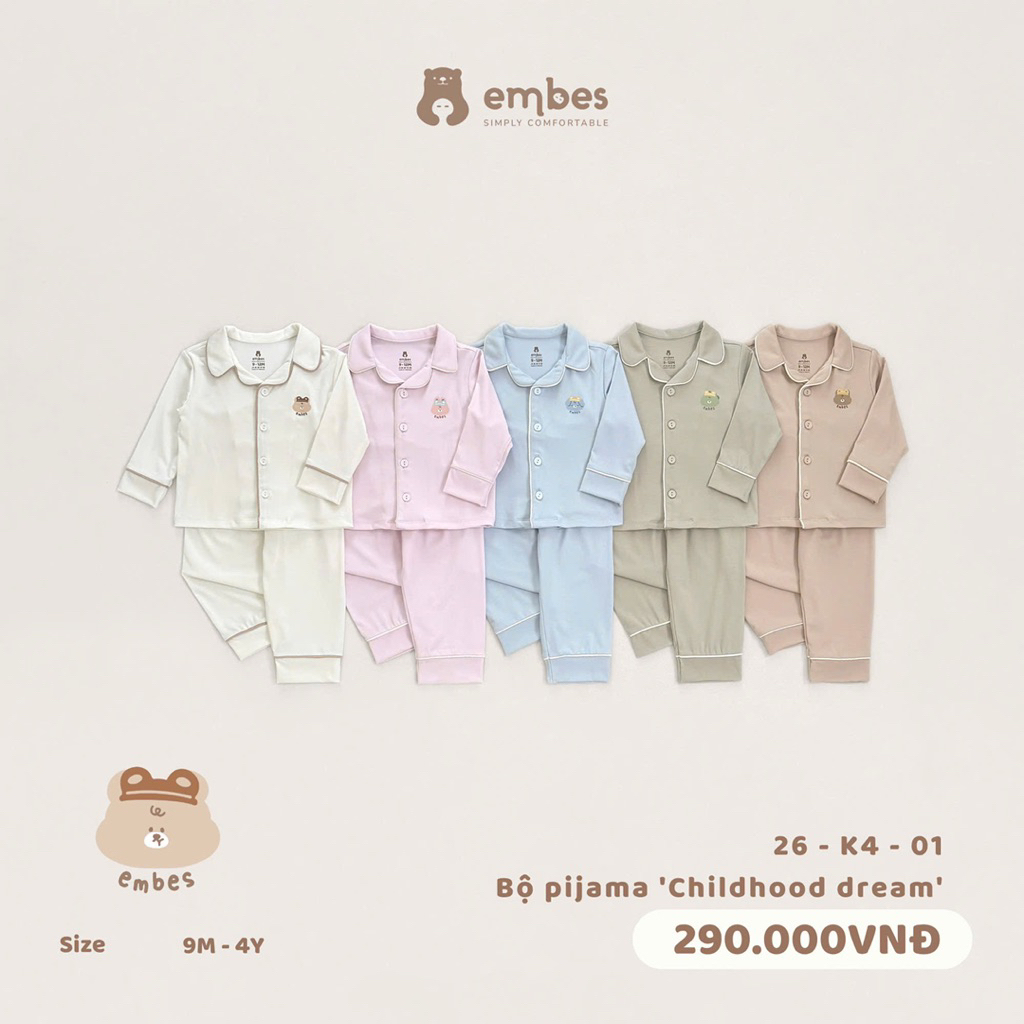 Bộ dài tay Pijama phối viền Embes cho bé trai bé gái. Bộ ngủ pijama dài tay mẫu mới BEO.Kids