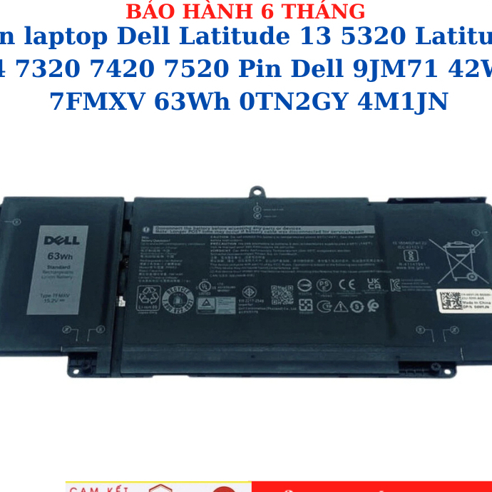 Sạc Pin laptop Dell Latitude 13 5320 Latitude 14 7320 7420 7520 Pin Dell 9JM71 42Wh 7FMXV 63Wh 0TN2G
