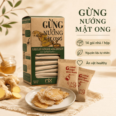 Hộp Gừng Ăn Vặt Nam Xanh, Gừng Nướng Mật Ong, Giữ Ấm Cơ Thể, Khử Hôi Miệng, Ăn Vặt Healthy, Hộp 80g