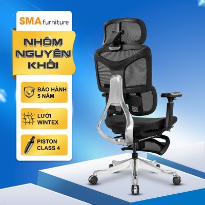 Ghế công thái học SMA Furniture Yami, Khung nhôm nguyên khối, Piston Class 4, Lưới wintex Hàn Quốc