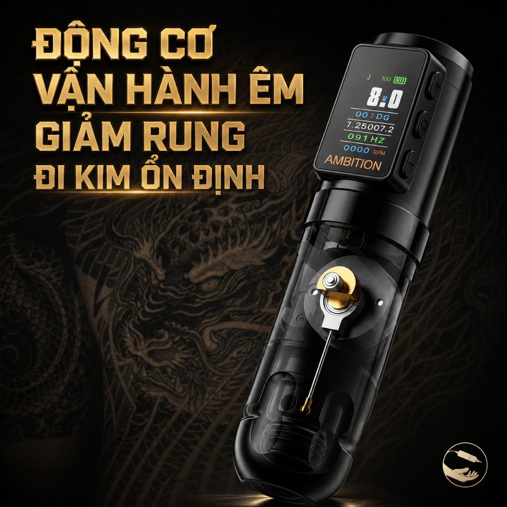 Máy xăm tattoo pen không dây Ambition Soldier Max stroke 4.0mm chế độ rải hạt đi nét vào màu
