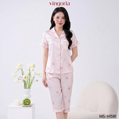 Bộ đồ ngủ nữ Pijama mặc nhà lụa VINGO/VINGORIA tay ngắn mùa hè H1581