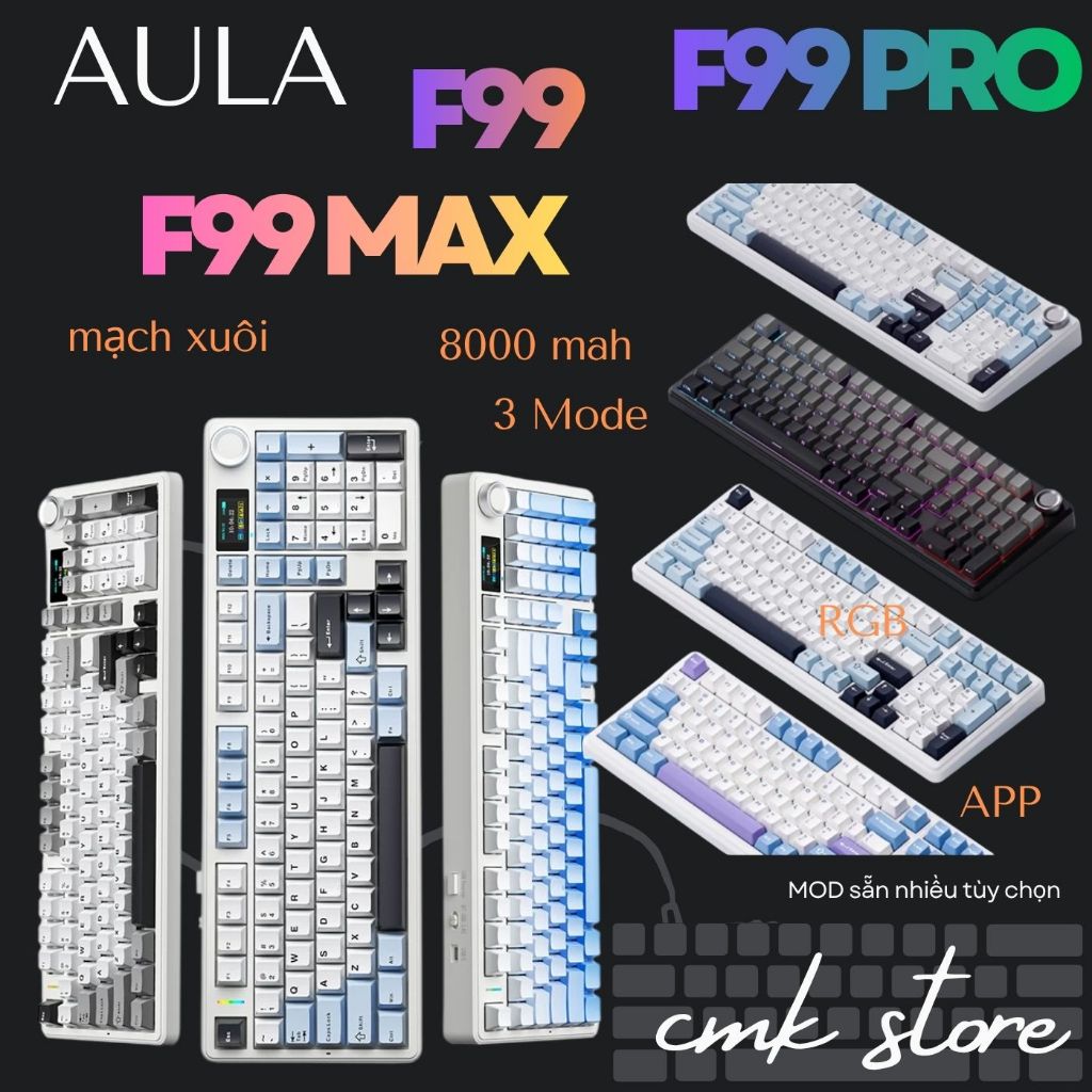(sẵn tùy màu)Bàn Phím Cơ Fullsize Aula F99 | F99 Pro | F99 MAX - RGB - Gasket - 5 lớp Foam - 3 Mode