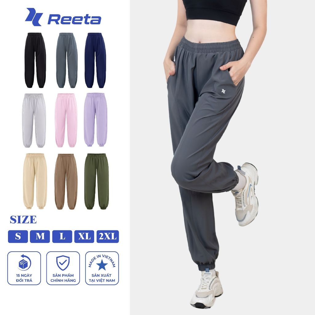 Quần dài jogger thể thao nữ Reeta ống rộng chất vải gió dày dặn thoáng khí, tập gym chạy bộ, thể thao ngoài trời- A021 | BigBuy360 - bigbuy360.vn