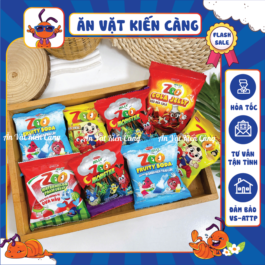 Combo Kẹo Dẻo Trái Cây Zoo Jelly Bibica với 5 vị đặc biệt (Gói 24g), Kẹo Chíp Bibica Chính Hãng
