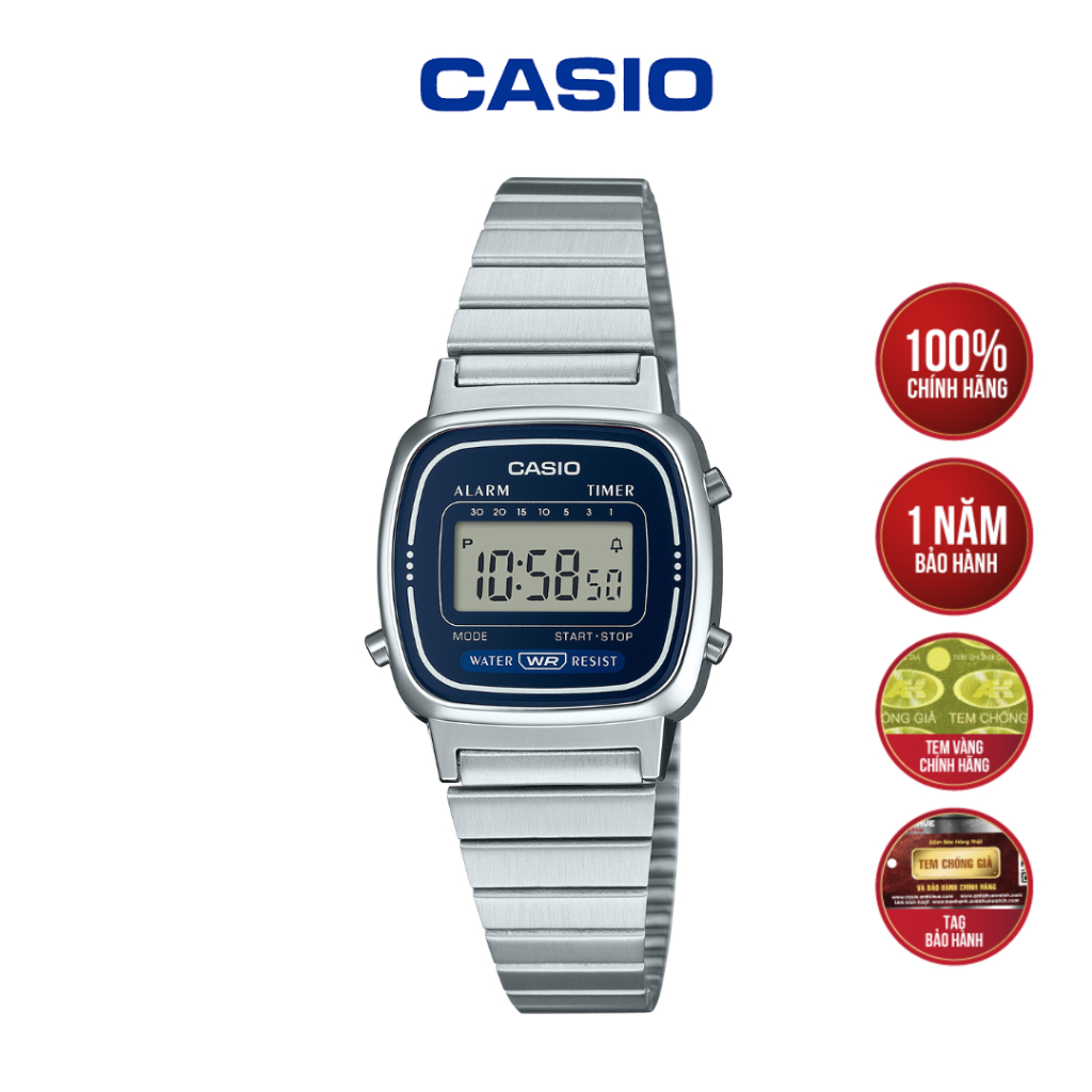 [MÃ LA670WA-2DF] Đồng Hồ Nữ Casio Vintage Dây Thép - Mặt Số Xanh Dương Thanh Lịch Cổ Điển