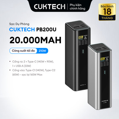 Pin Dự Phòng CUKTECH 15 ULTRA Sạc Di Động 2C1A | Công Suất 210W Max | Dung Lượng 20.000mAh - PB200U