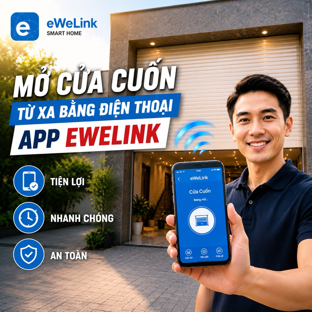 Đóng mở cửa cuốn trên điện thoại qua APP Ewelink wifi