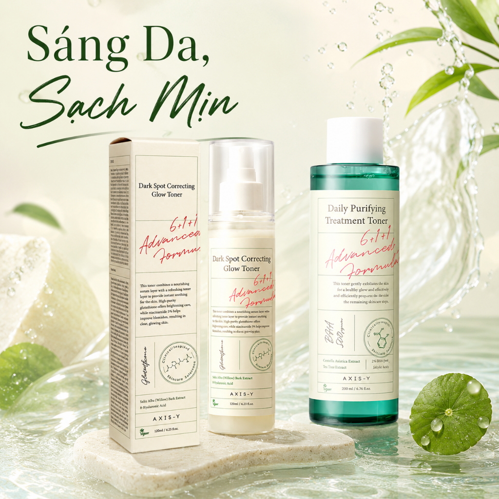 Combo Toner AXIS-Y Dưỡng Sáng Mờ Thâm Và Toner Làm Sạch Da Daily Purifying Treatment Cho Da Dầu Mụn