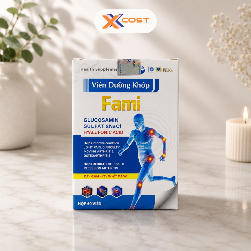 [XCOST] FAMI Glucosamine Sulfat 2NaCl & Hyaluronic Acid Hỗ Trợ Sụn Khớp, Duy Trì Vận Động Linh Hoạt