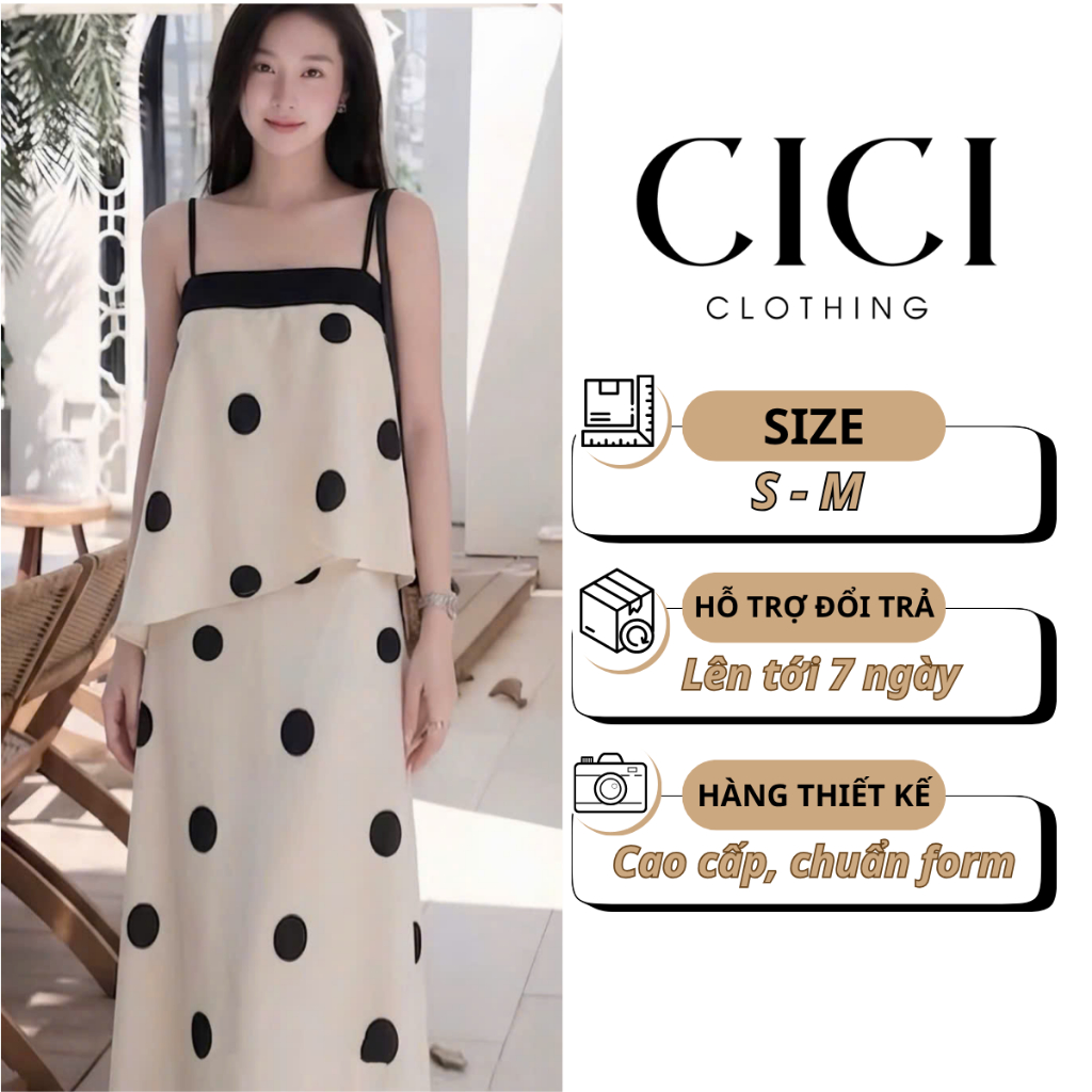 M85 - Set Áo 2 Dây Chấm Bi Dáng Suông & Chân Váy Midi Chấm Bi - Cici Clothing