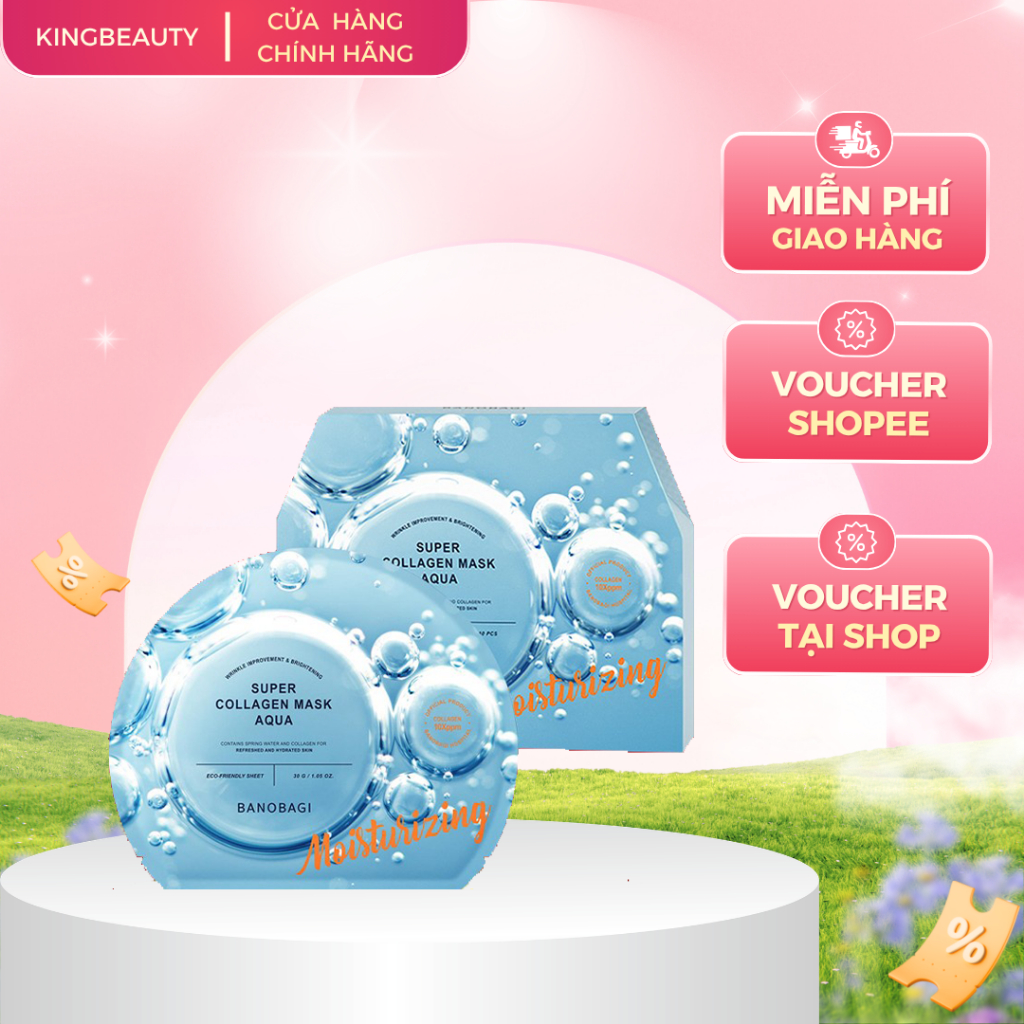 Hộp 10 Mặt Nạ BANOBAGI Cấp Ẩm Da Căng Bóng Super Collagen Mask 30ml x10 - SUPER Aqua