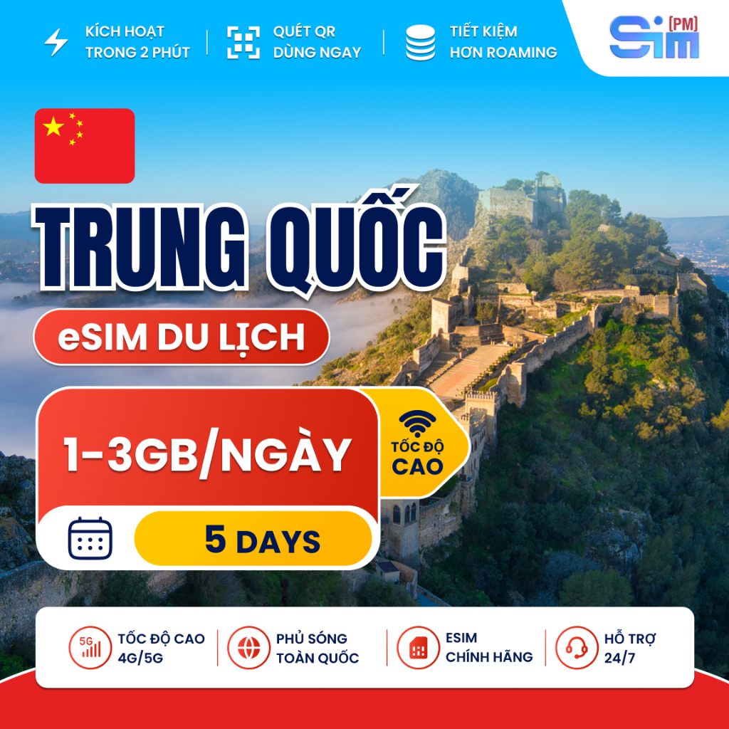 Esim Trung Quốc - Sim du lịch Trung Quốc 5 ngày tốc độ cao