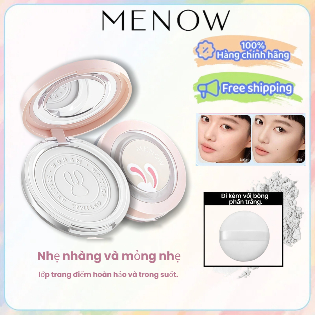 【MENOW】Phấn phủ nén kiềm dầu MENOW Rabbit Compact Powder chống nước, che phủ hoàn hảo