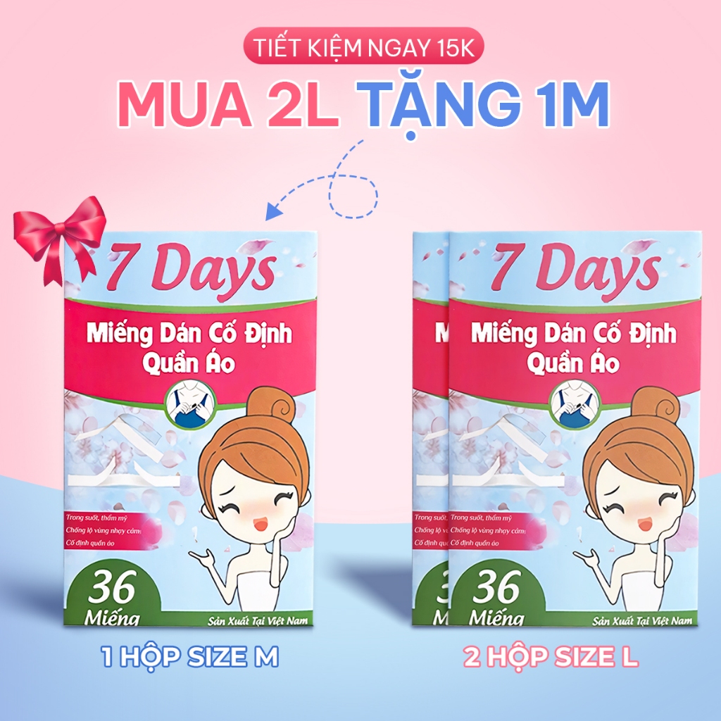 Combo 2 Hộp Miếng Dán Cố Định Quần Áo 7Days Tape 72 Miếng, Băng Dính Thời Trang Chống Hở Váy Áo