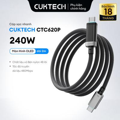 Cáp Sạc Nhanh CUKTECH C-C | Công Suất Sạc Max 240W | Màn Hình OLED | Bảo Hành 18 Tháng | CTC615P/CTC620P