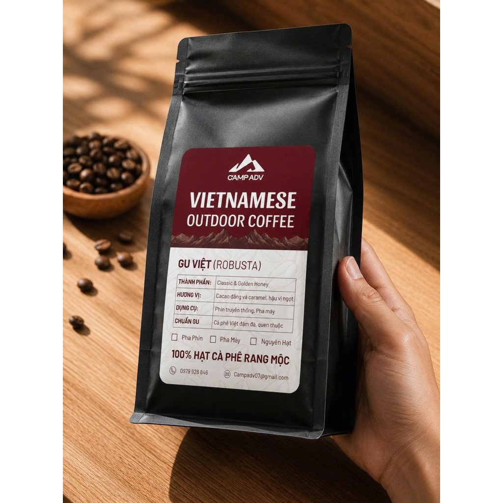 CAMP ADV GU VIỆT - Cà Phê Rang Xay Nguyên Chất Đậm Đà, Hương Cacao, Hậu Caramel, Chuẩn Gu Cà Phê Việ