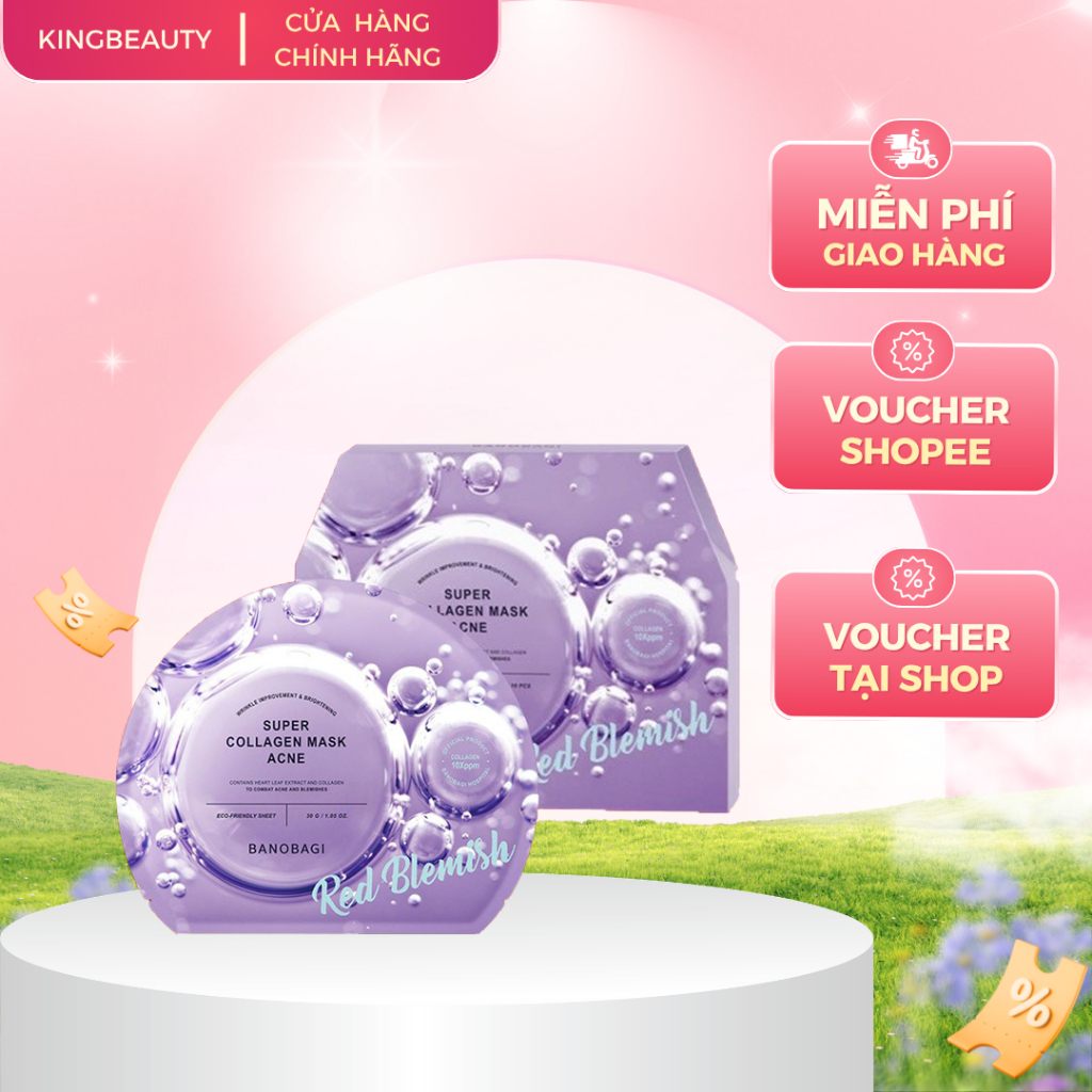 Hộp 10 Mặt Nạ BANOBAGI Hỗ Trợ Giảm Mụn Super Collagen Mask 30ml x10 -  SUPER Acne