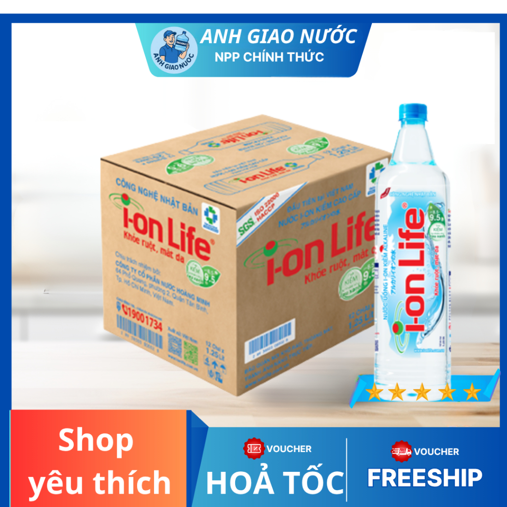 [ Hoà Tốc ] Thùng 12 Chai Nước Ion Life 1,25ml - Nước Ion Kiềm Uống Hằng Ngày Chính Hãng