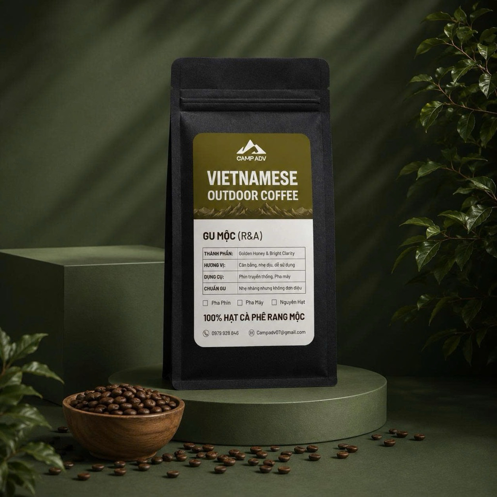 CAMP ADV GU MỘC - Cà Phê Rang Xay Nguyên Chất Cân Bằng, Dễ Uống Hằng Ngày, Blend Arabica & Robusta