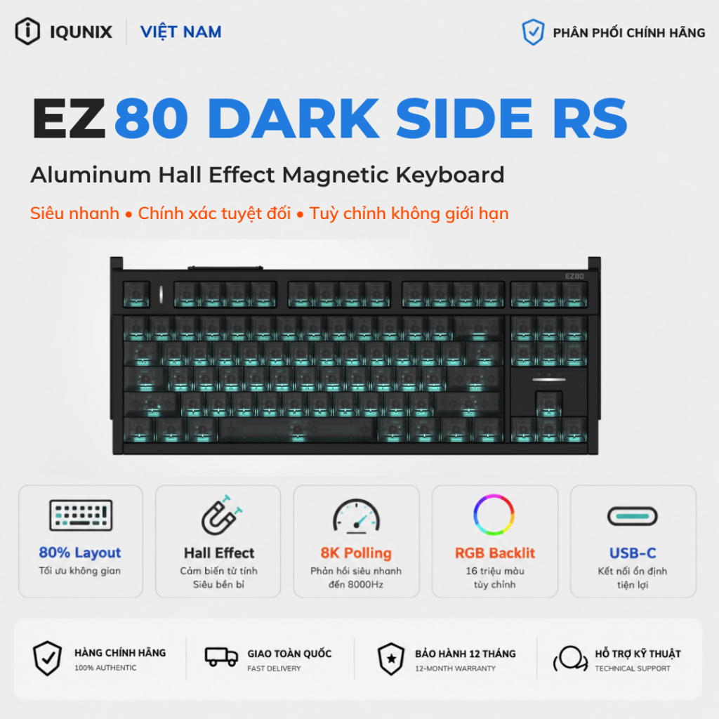Bàn Phím Cơ Gaming IQUNIX EZ80 Dark Side RS HE TKL | Hall Effect | Rapid Trigger 0.005mm | 8K