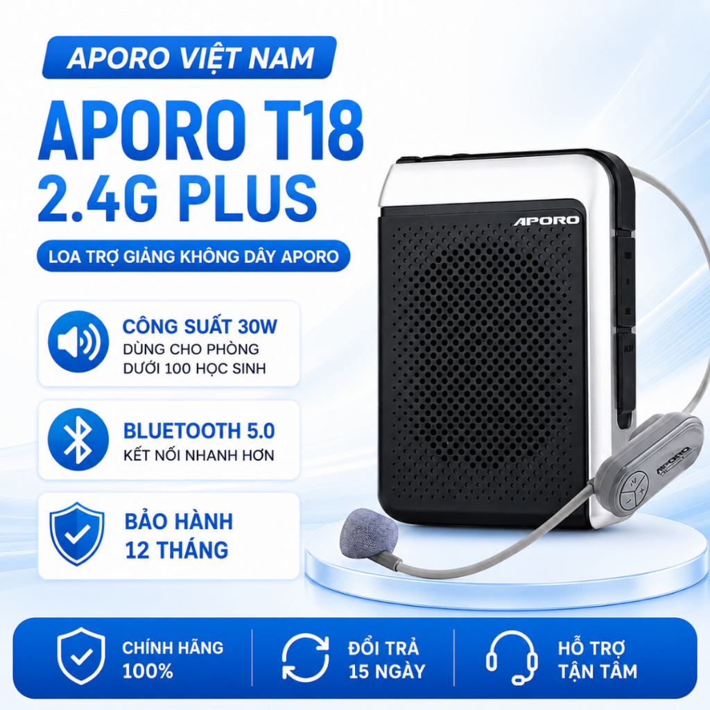 Máy trợ giảng không dây Aporo T18 Hỗ trợ thẻ TF, AUX, Ghi âm, FM, Bluetooth,Usb - Loa trợ giảng Apor
