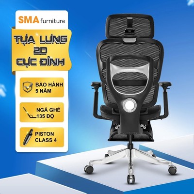 Ghế công thái học SMA Furniture Multi, Tựa lưng 2D trợ lưng mạnh mẽ, Piston Class 4, Bảo hành 5 năm