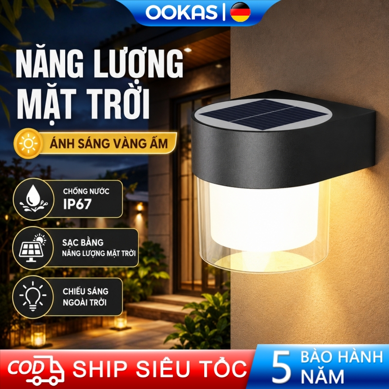 OOKAS 7W LED đèn tường năng lượng mặt trời chống nước Đèn trang trí tòa nhà, sân vườn, tường