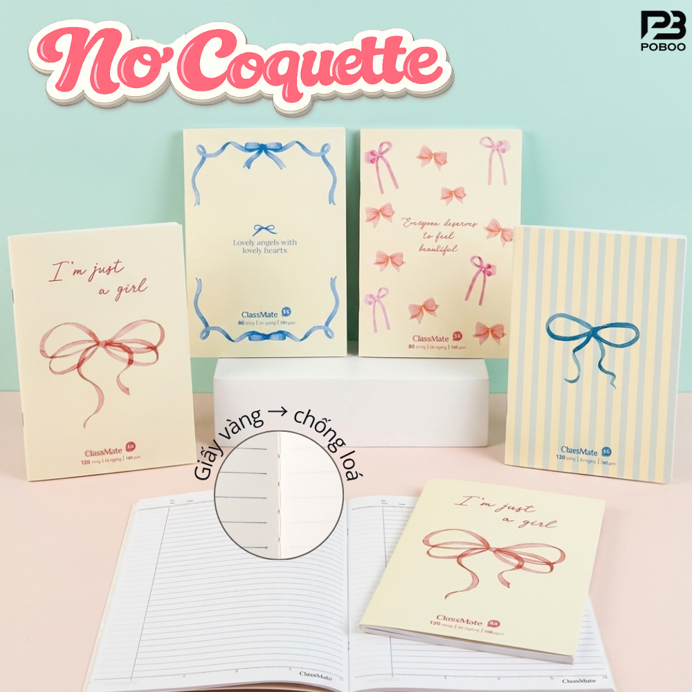 Combo 5/10 Vở Kẻ Ngang BST Nơ Coquette , 100GSM ClassMate 80/120 Trang, Giấy Chống Loá Bìa Chống Nướ