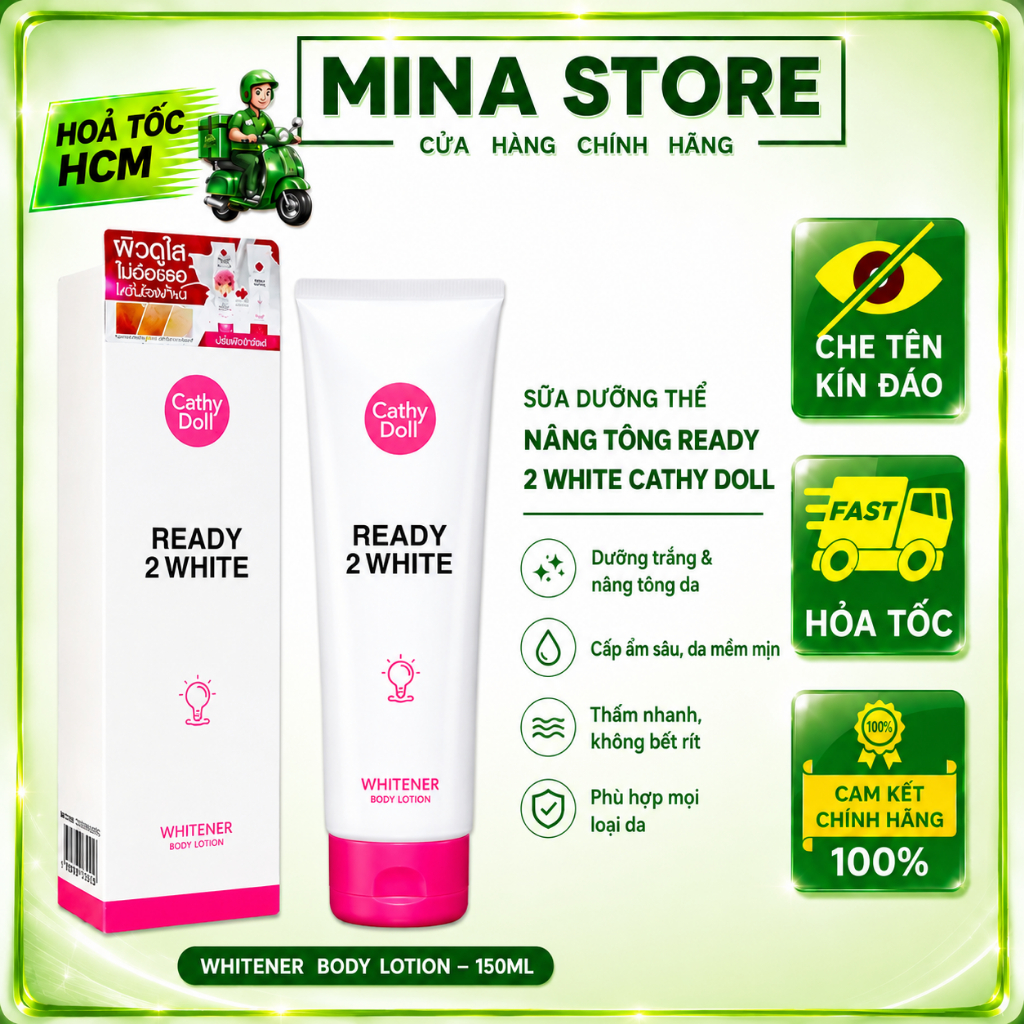 [Chính hãng] Sữa dưỡng thể Cathy Doll trắng da nâng tông CathyDoll Ready 2 White Body Lotion 150ml T