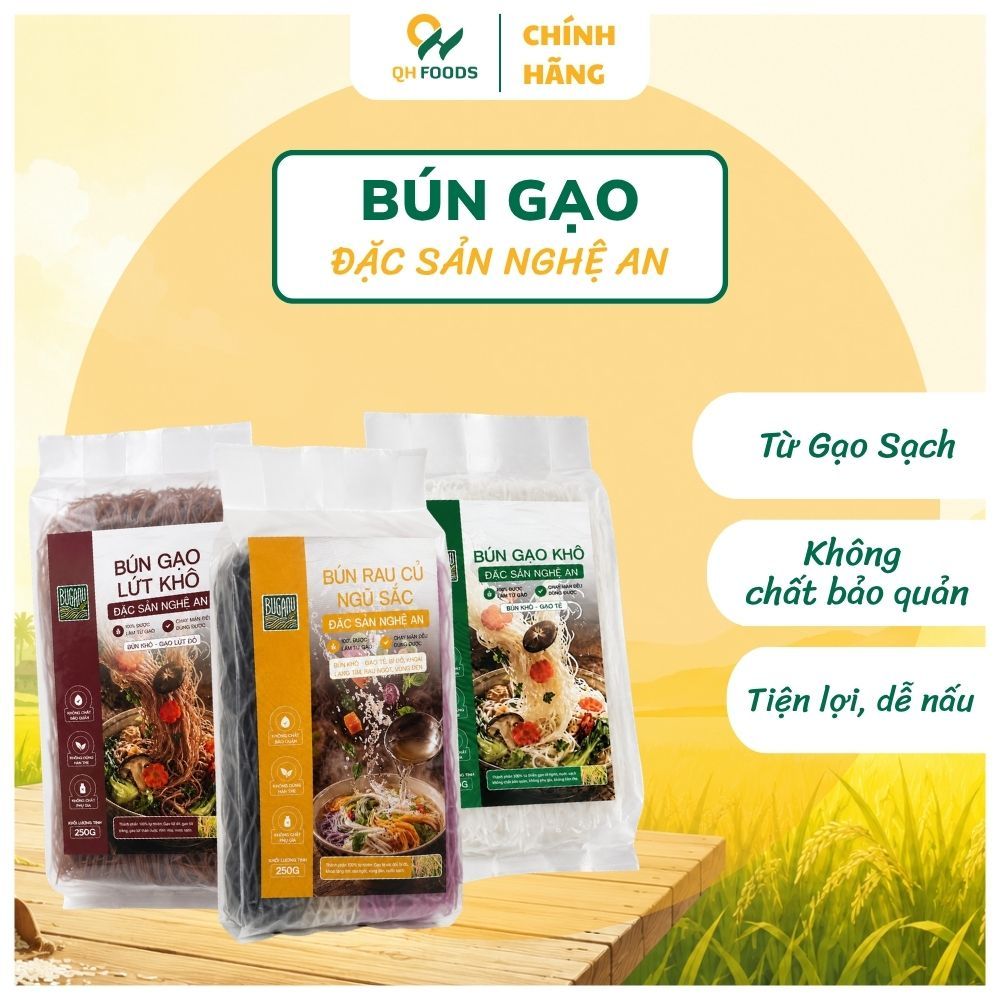 Bún Khô Tự Nhiên QH FOODS (250g) & Combo 3 Mix Vị – Bún Rau Củ Ngũ Sắc, Bún Gạo Khô, Bún Gạo Lứt Khô