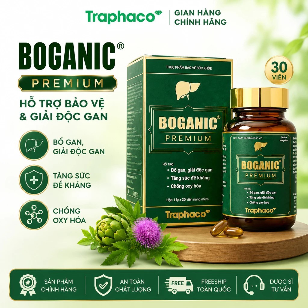 Boganic Premium Traphaco Bổ Gan Giúp Hỗ Trợ Thải Độc Gan Mát Gan, Chống Oxy Hóa 30 Viên/Hộp