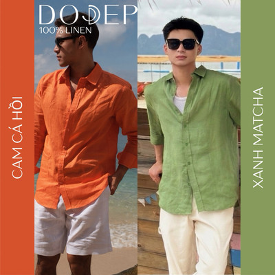 DODEP Áo sơ mi nam linen 100% tay dài