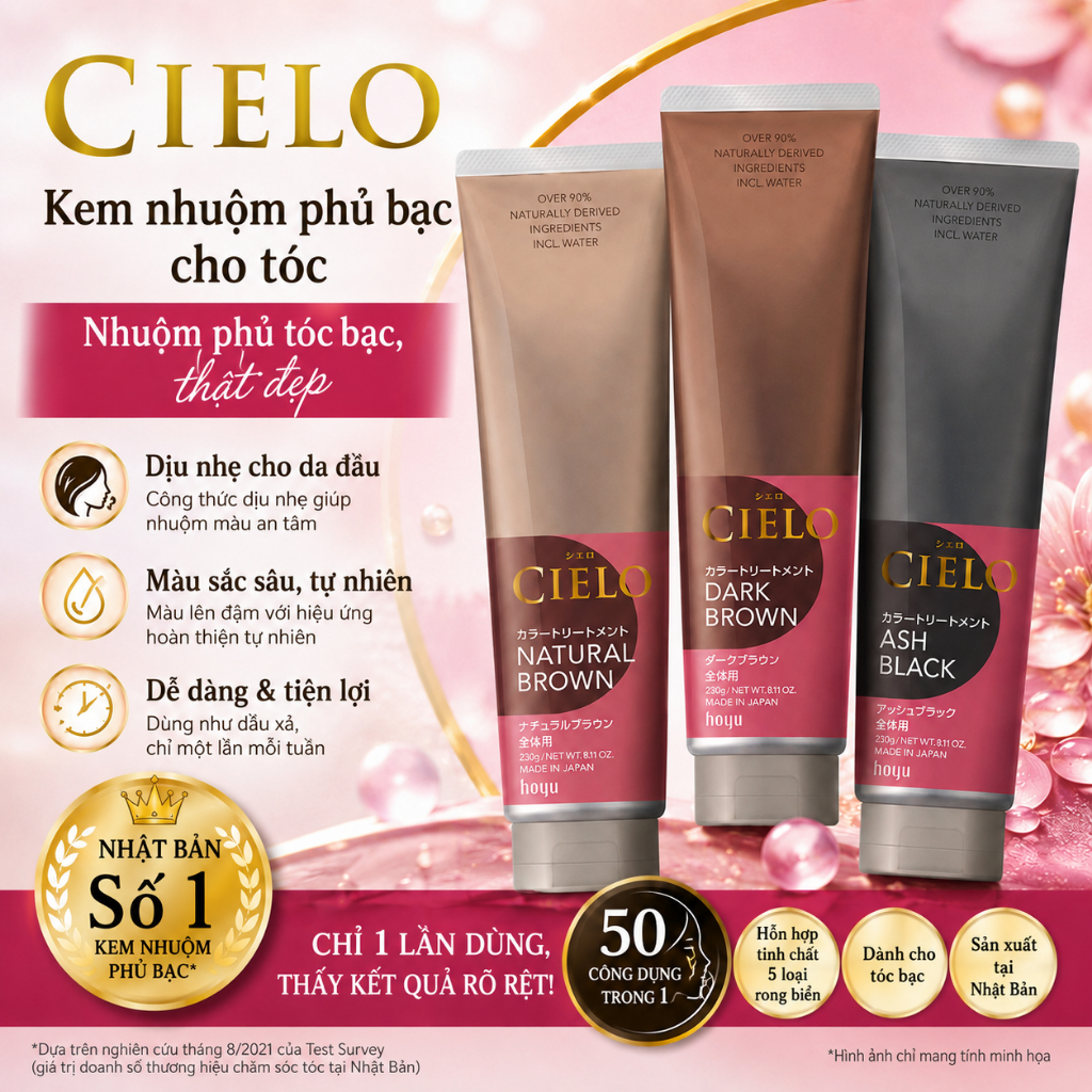 Cielo Color Treatment for Hair Coloring (Gray Hair Dye Treatment) 230g - Dark Brown, Natural Brown, 