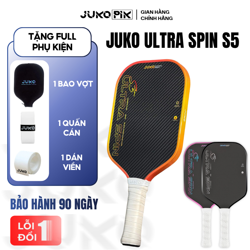Vợt Pickleball JUKO ULTRA SPIN S5 Siêu Nhám, Siêu Nhẹ, Mặt Carbon Flex 3K, Phù Hợp Cho Người Chơi Dư