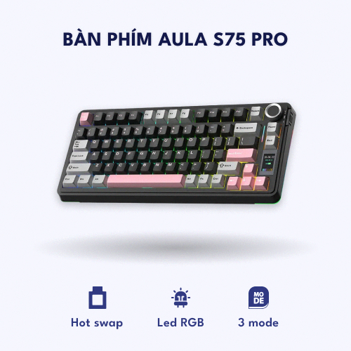 Bàn phím Aula S75 Pro đen hồng