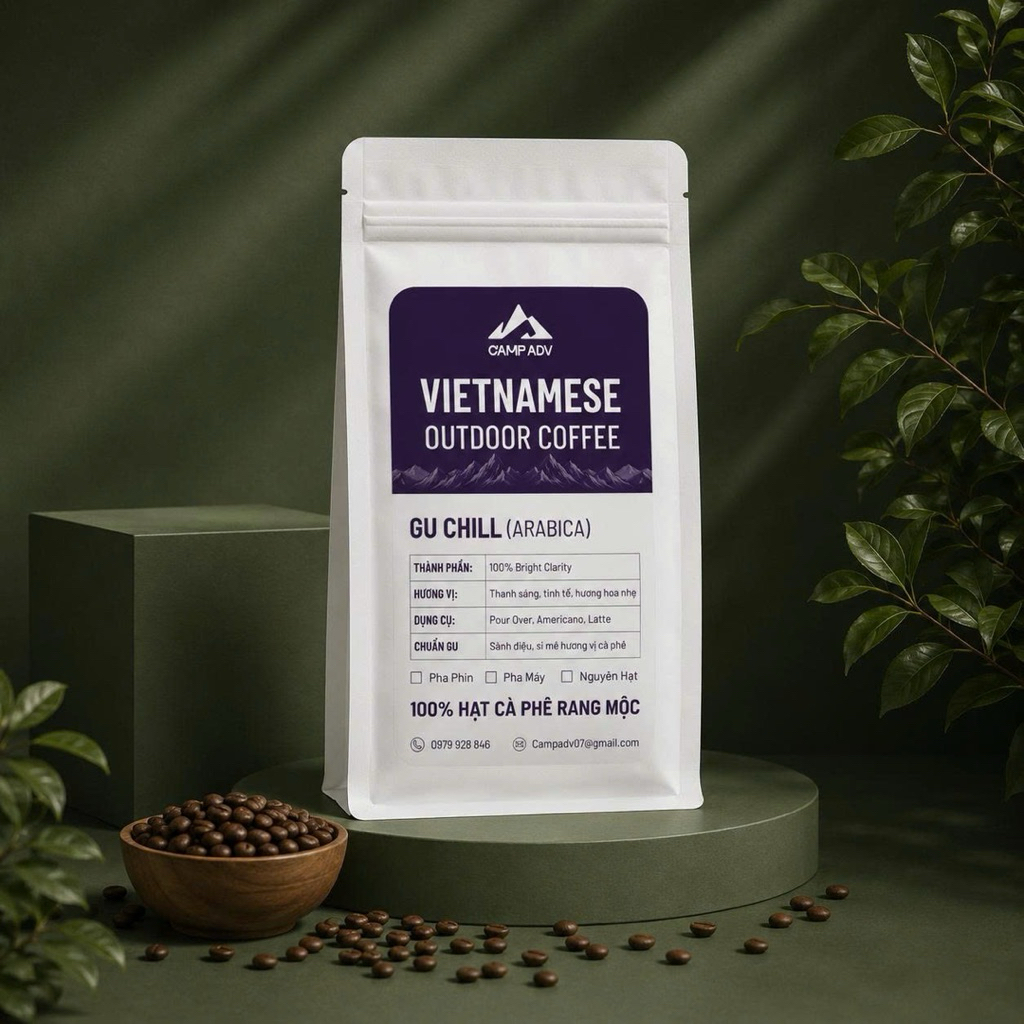 CAMP ADV GU CHILL - Cà Phê Arabica 100% Rang Xay Nguyên Chất, Hương Hoa Tinh Tế, Thanh Sáng Dễ Uống
