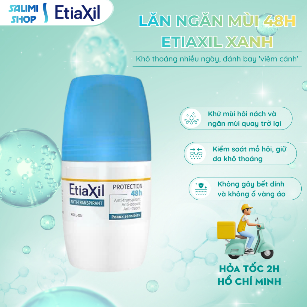 (Chính hãng) Lăn Khử Mùi Etiaxil Nắp Xanh 50ml - Khử Mùi 48h, Kiểm Soát Mồ Hôi, Không Thâm Nách