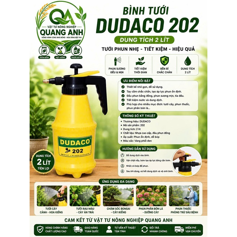 Bình Tưới Cây DUDACO 2 Lít Cao Cấp – Thiết Kế Thông Minh, Tưới Cây Nhẹ Nhàng Và Tiết Kiệm Nước