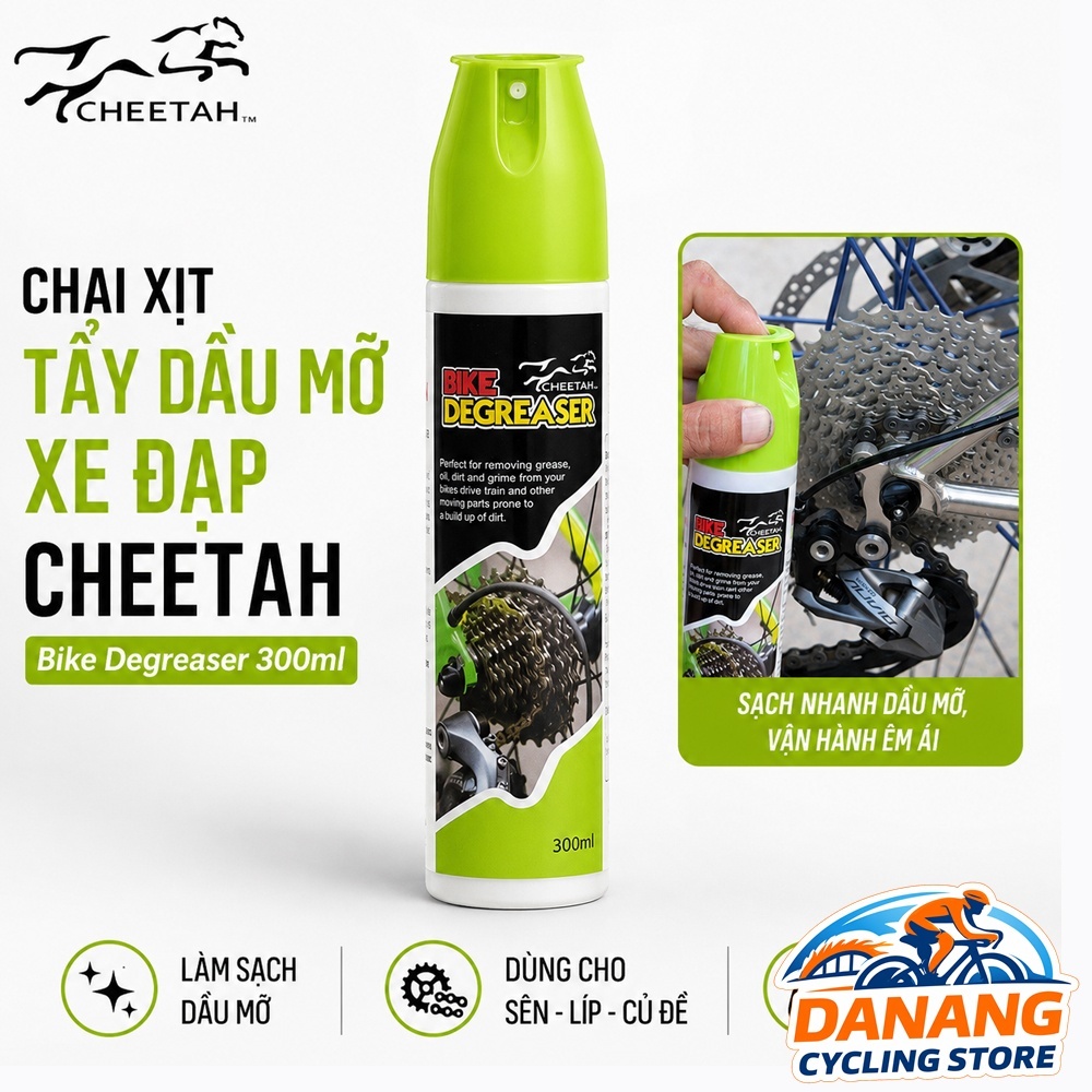 Chai Xịt Rửa Xích Líp Đĩa Xe Đạp CHEETAH 300ml – Tẩy Dầu Nhớt, Làm Sạch Truyền Động