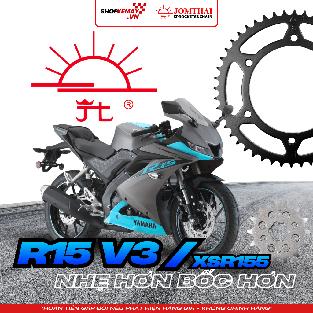 [HÀNG MỚI VỀ] Nhông Sên Dĩa Mặt Trời Jomthai Asahi Cho Xe YAMAHA R15V3 / XSR155 - 428 | Tem Chính Hã
