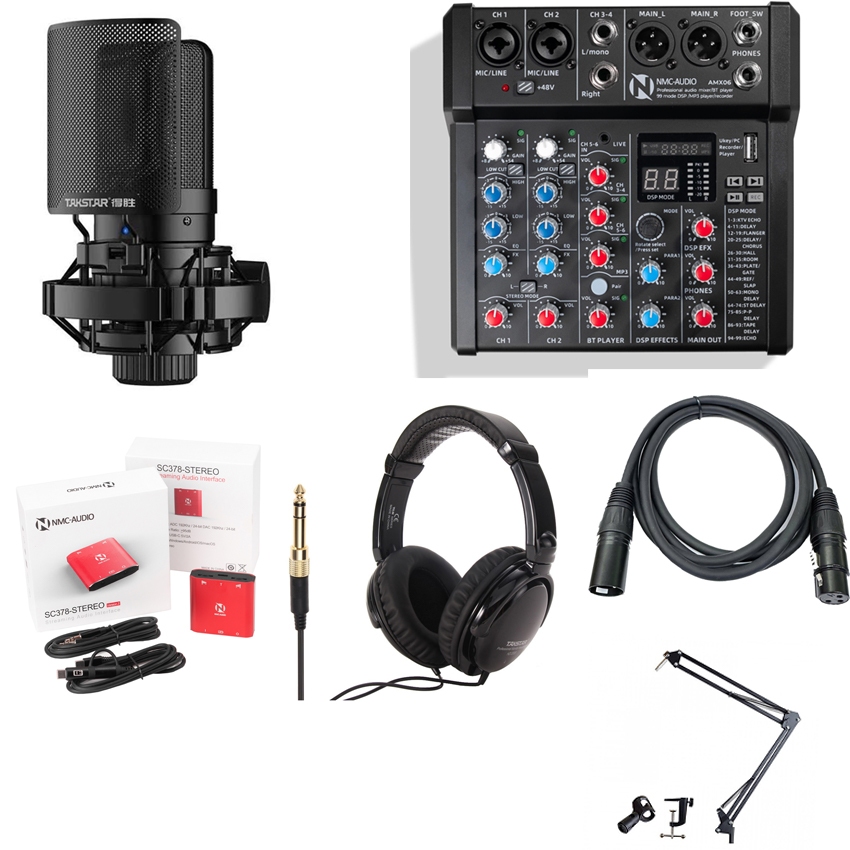 Combo thu âm/livestream Micro Takstar SM8B và Mixer NMC AMX06, Tai nghe HD2000 kèm phù kiện